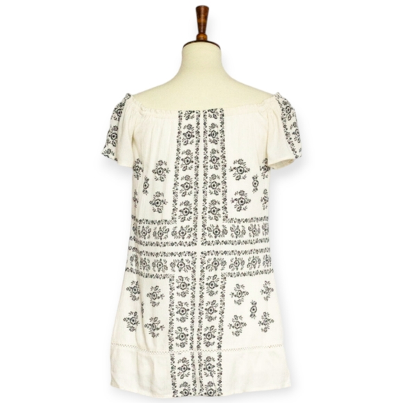 Off-shoulder Embroided Gauze Print Sceen Mini Dress Floral Pattern size Small - Picture 4 of 12